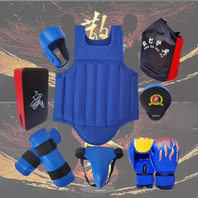 PU Leather 6 Pieces Sparring Gear Set Martial Arts Sanda Wushu Equipment Gear Set Boxing Protective Gear Set