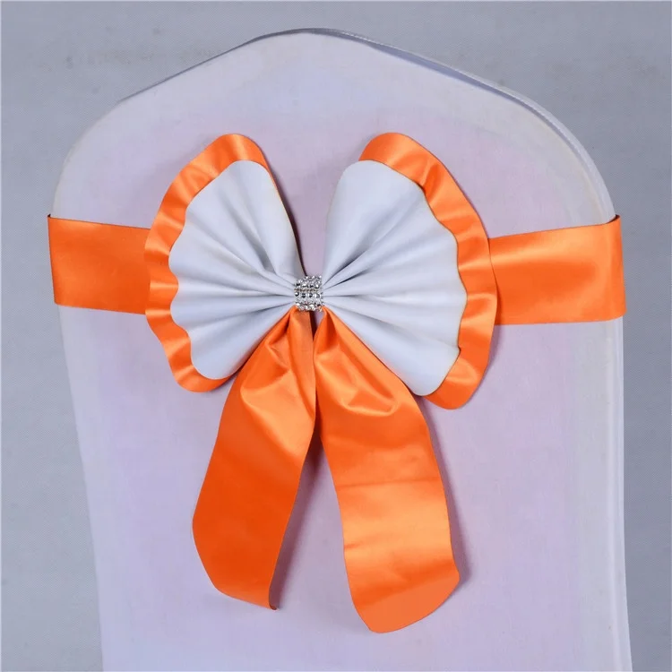 Cheap elastic lace bow tie wedding banquet chair pink gold decorative sashes belt for hotel party