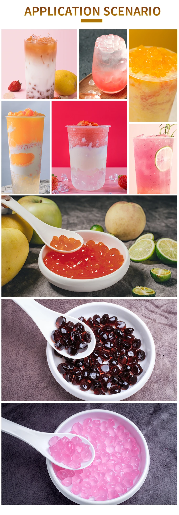 1KG Instant Strawberry Crystal Boba konjac jelly for bubble tea or cake