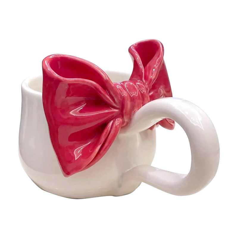 2024 Mug Wholesale OEM ODM Bulk Handpainted 3D Ceramic Creative Unique Shaped Valentine Coffee Bow Cute Mugs for Girls