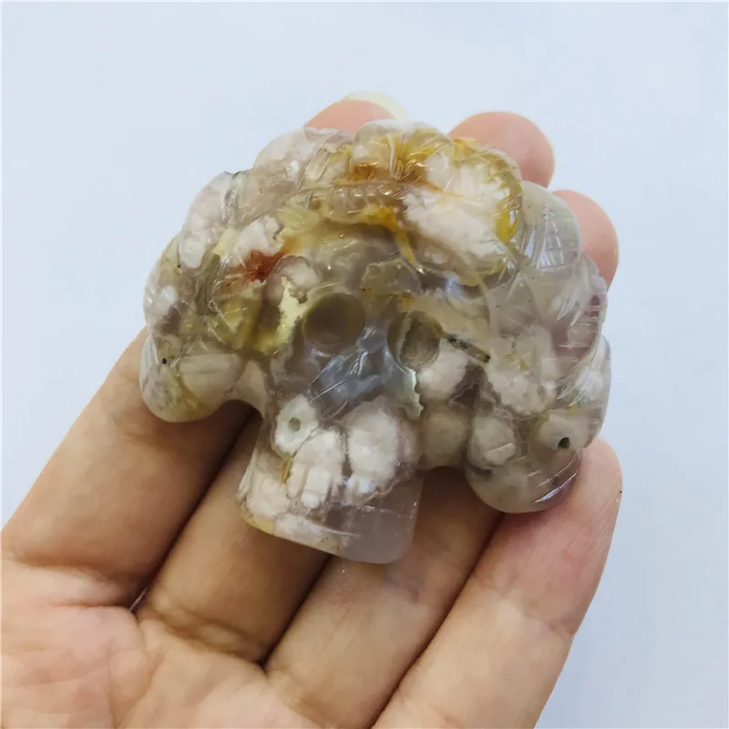 Wholesale Natural Hand Carved Quartz Flower Agate Heart Variety Shaped Skulls Reiki Agate Indian Crystal Skulls For Sale