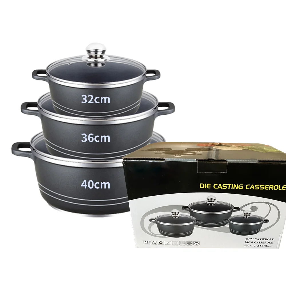 Aluminum Cooking Pot Non-stick Cookware Set Household Induction Soup Customization 6-Pots Set 32/36/40cm Non-Stick Pan Stock