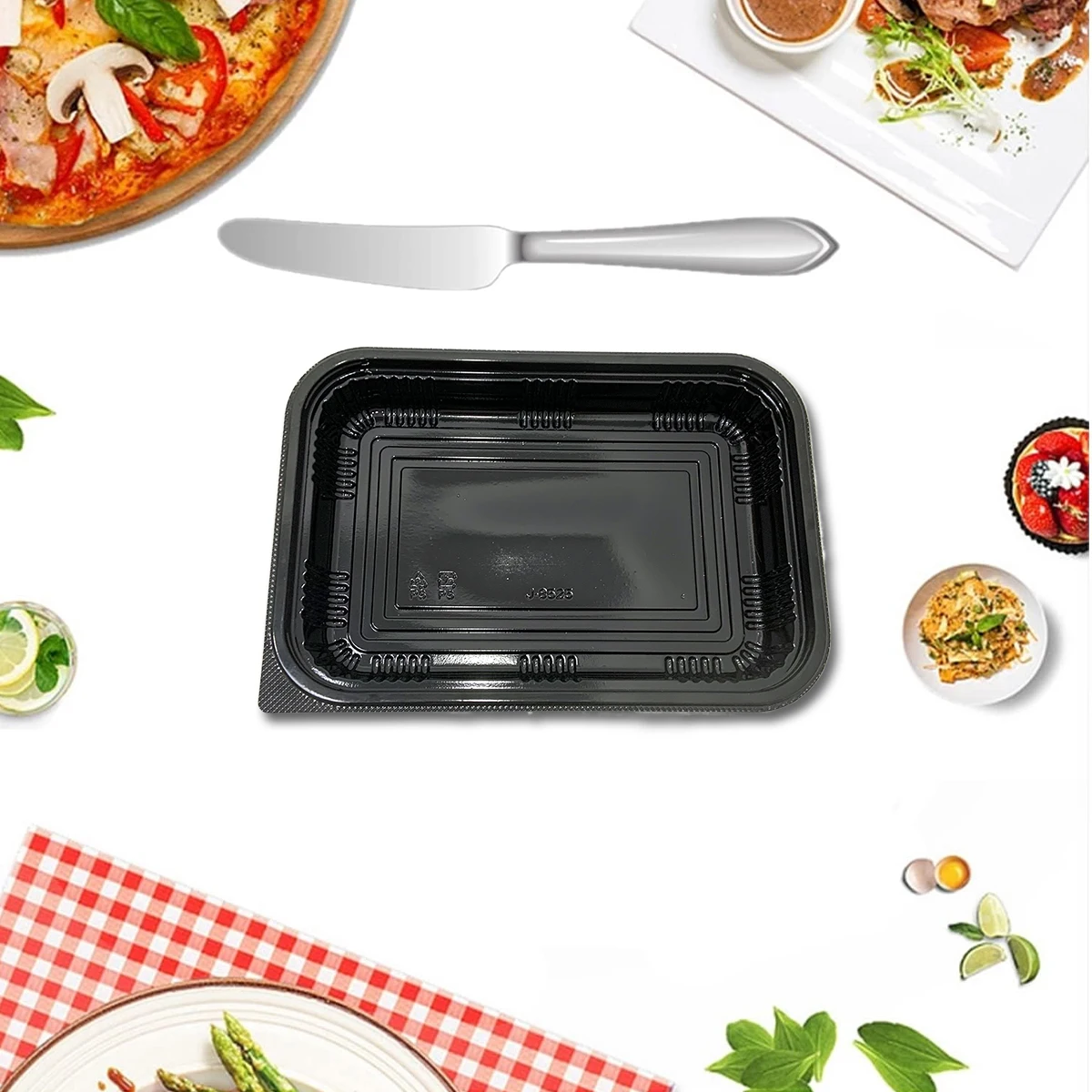 Customized Cheap Plastic Sushi Tray Takeaway Sushi Tray With Clear Lid Disposable Plastic Black and gold Maple Sushi Tray