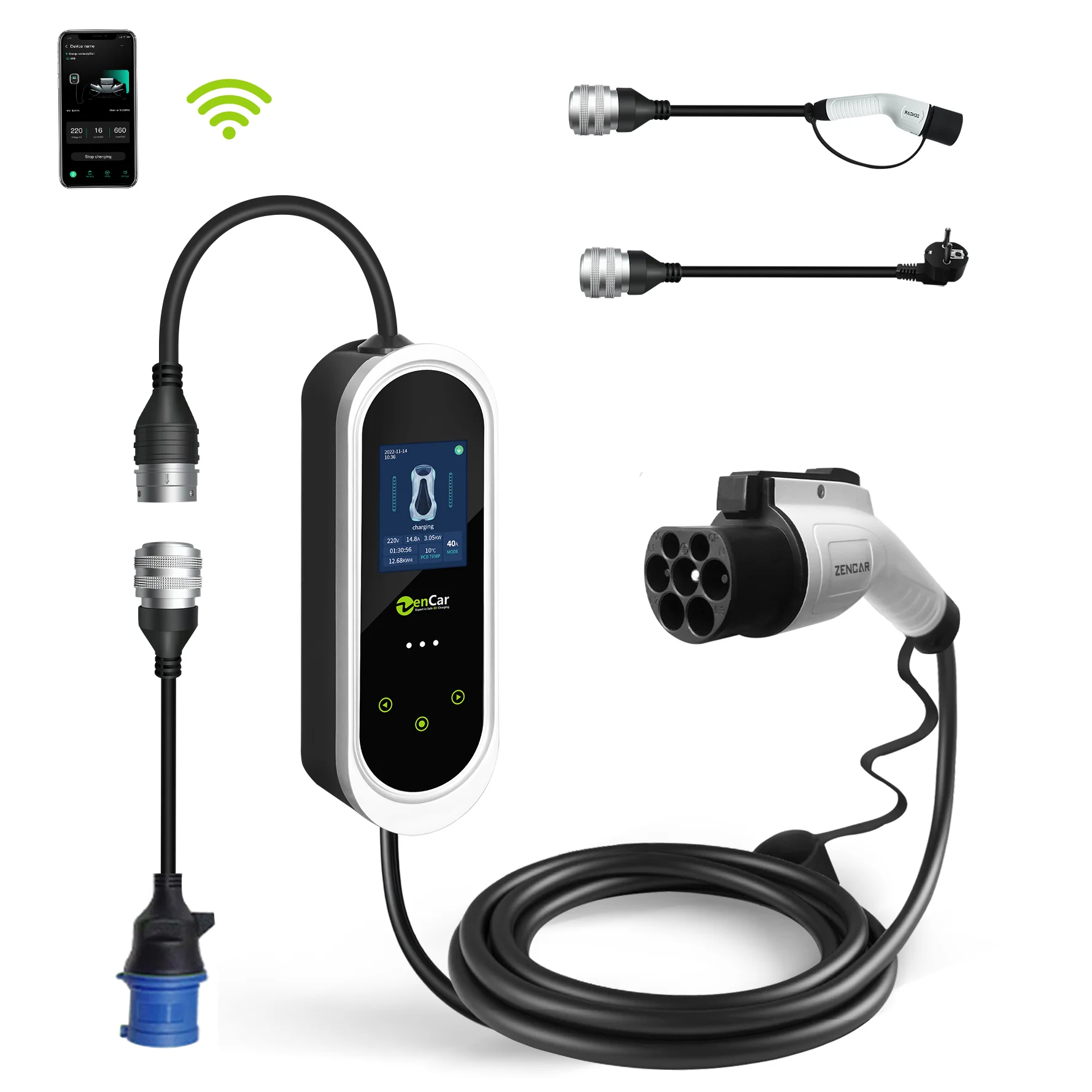 3-in-1 Intelligent EV charger 7kw wifi APP portable electric car Charger 6A-32A GB/T EVSE with 3 changeable plugs