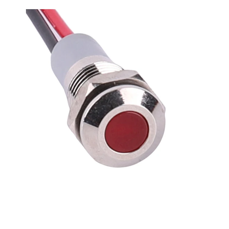 6mm flat head 3V 5V 12V 24V 36V 110V 220V LED indicator light waterproof metal signal lamp with 150mm cable