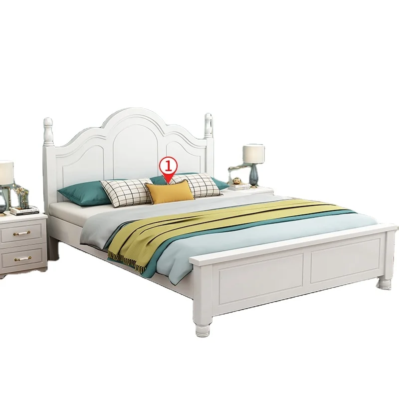 Factory Hot Sale Nordic Style Bedroom Furniture White Color Practical King Size Wood Bed Frame