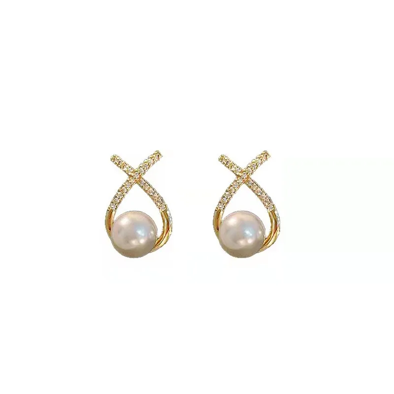 New Inlaid Rhinestone Pearl Stud Earrings Women Personality Fashion Unique Design Earrings Wedding Jewelry Birthday Gift
