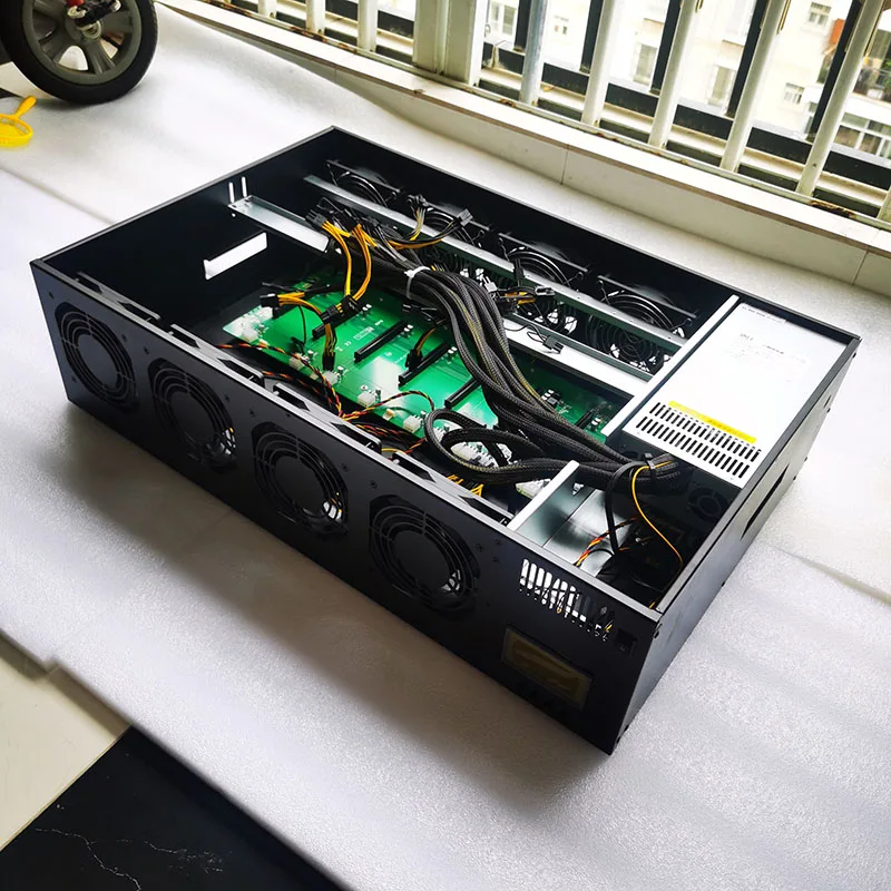 2022 NEW Collapsible GPU Case 65MM 8 Slots With DDR3 4G RAM 64gb ssd 2000w psu B75 B85 motherboard 8 fan Folding case