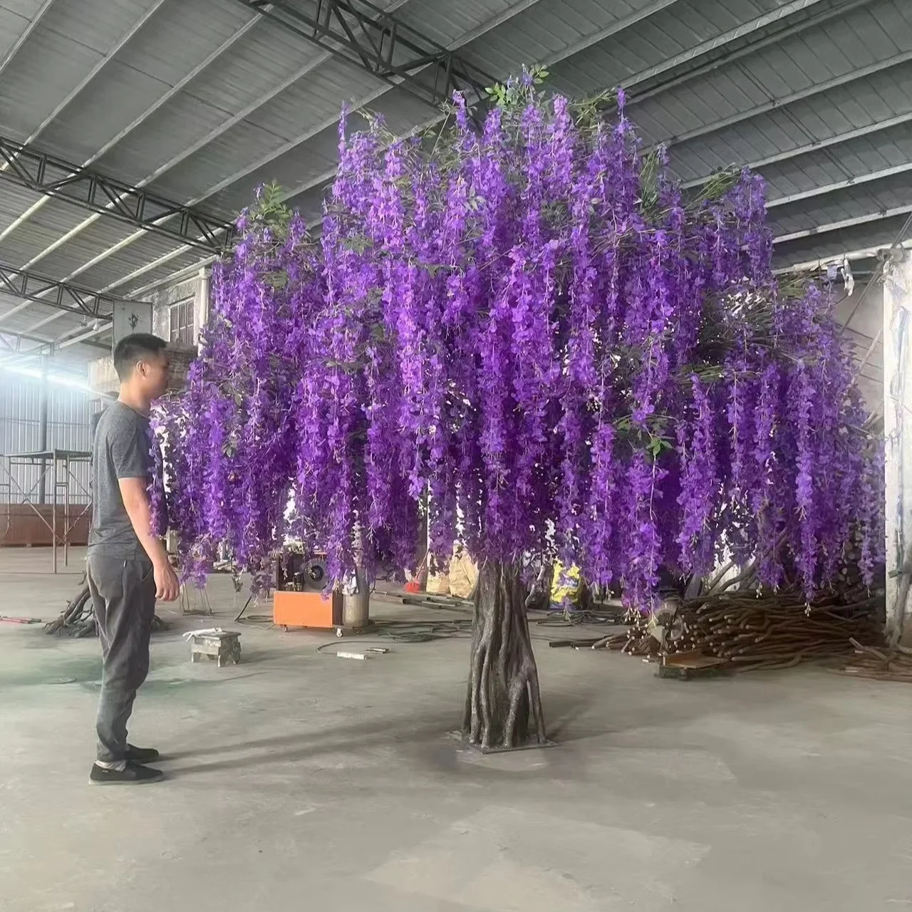 YR Source Factory Customizable Artificial Silk Wisteria Blossom Tree Faux Large Purple Flower Tree for Wedding Home Decoration