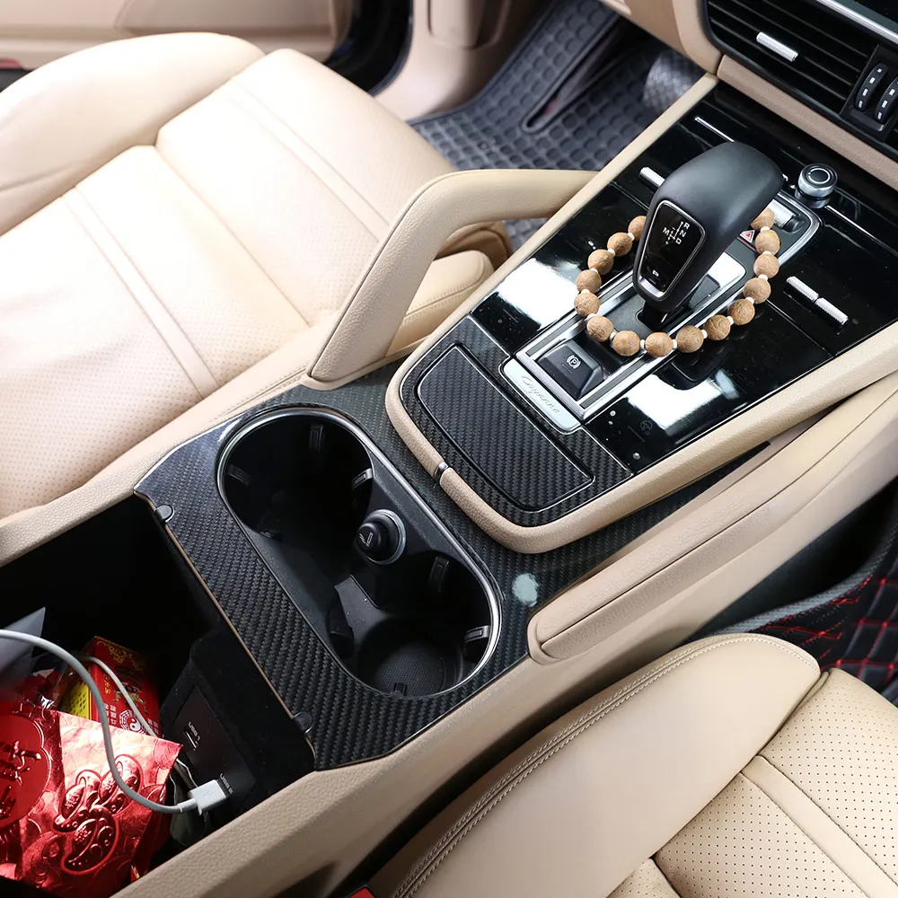 JH Carbon Fiber Center console Cup Hole Frame Trim Cover For Porsche Cayenne 2018-2019