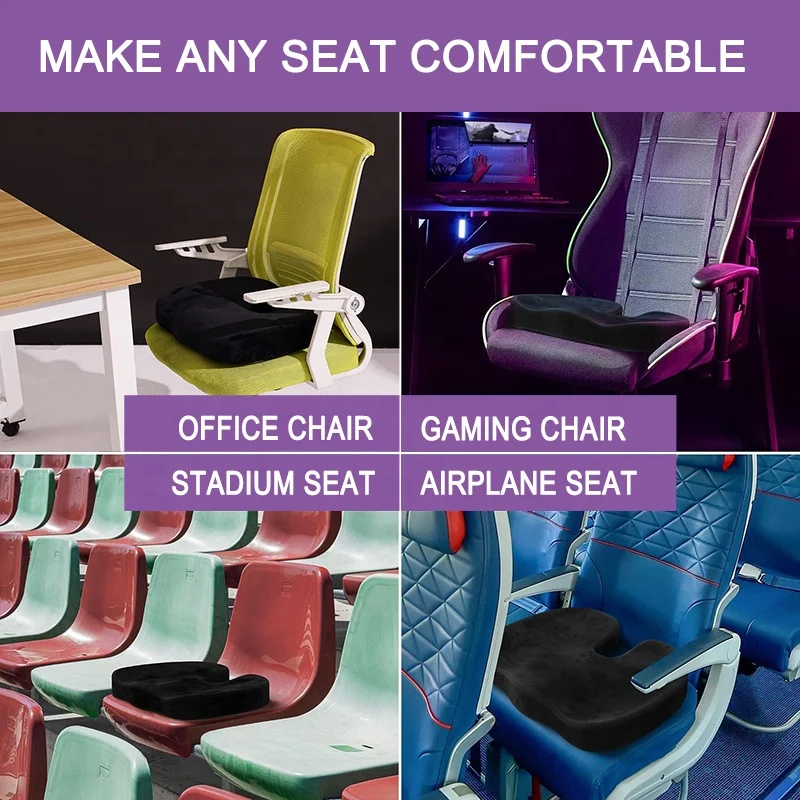 Butt Tailbone Back Coccyx Sciatica Gel Infused  Memory Foam Seat Cushion Pillow Comfort Office Chair and Car Use