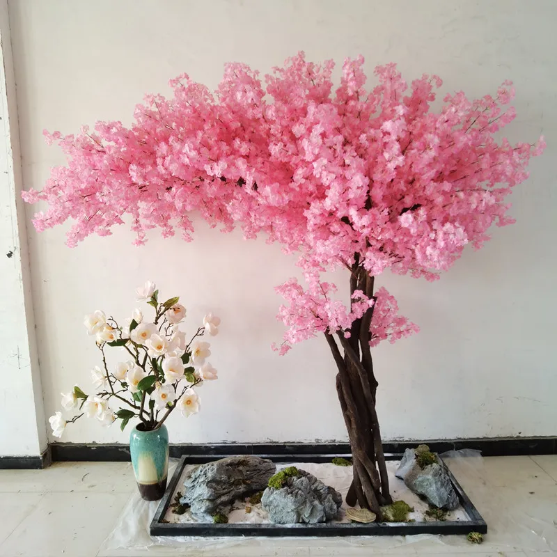 X335 Outdoor Artificial Light Pink Fake Silk Peach Cherry Handmade Trees White Blossom Tree for Home Office Party Wedding