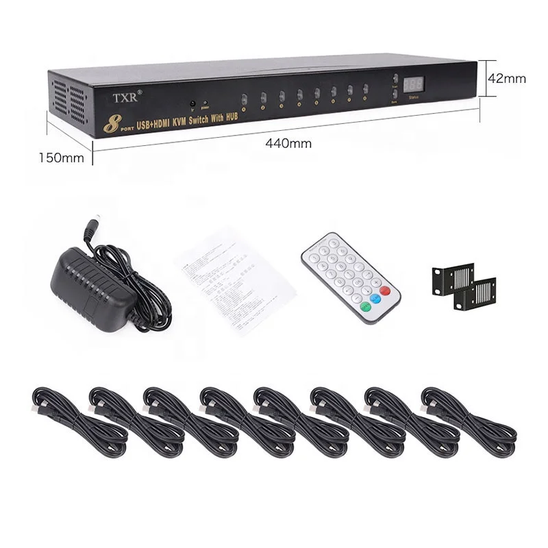 TXR 8Port Full Automatic USB HD Remote Control KVM Switch 8 input 1 output Switch box with High Resolution 1080P and 4K