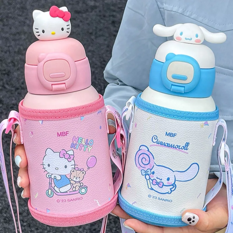 New Cute Kids Children Thermos Mug Kindergarten Portable Water Bottle with Straw Strap Cartoon Wholesale