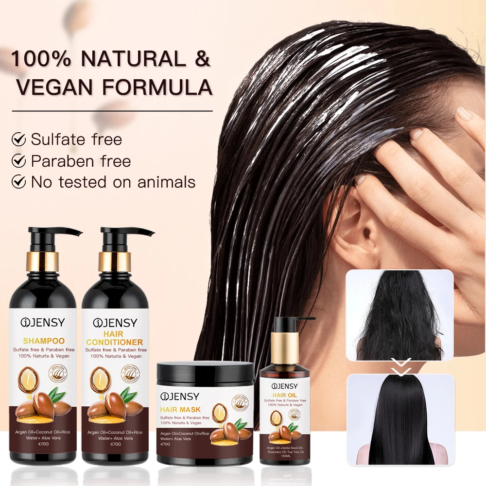 Organic natural sulfate free hair care products private label Argan Oil moisturizing mask shampoo and conditioner hair care set