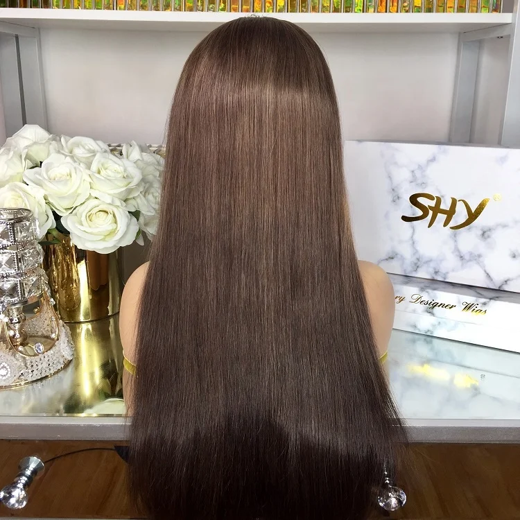 
New Single Knots Bleached Knots 150%Density Brown Color Silky Straight 22inch Brazilian Hair 13*6 Lace Front Wig With Fake Scalp 