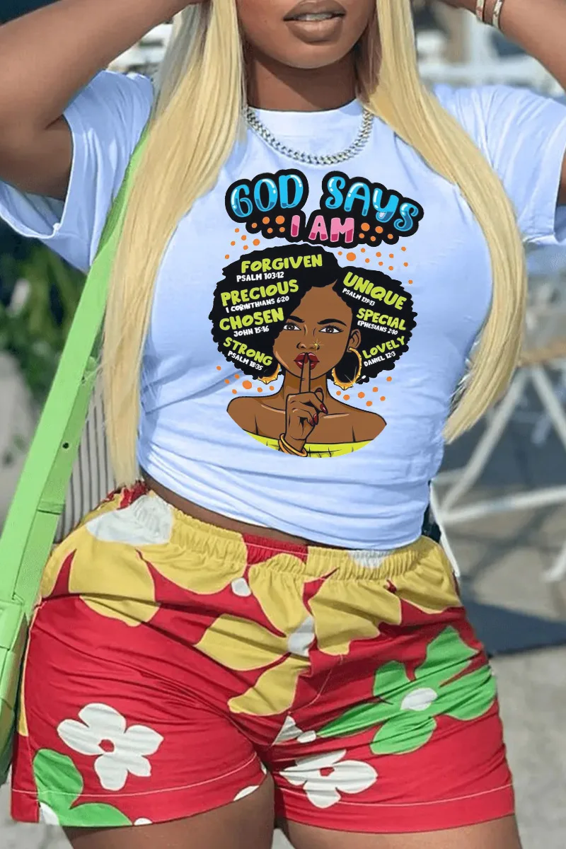 Fashion Cute Print Womens White Short Sleeve Round Neck Knit t Shirts for Lady Spring Summer Autumn