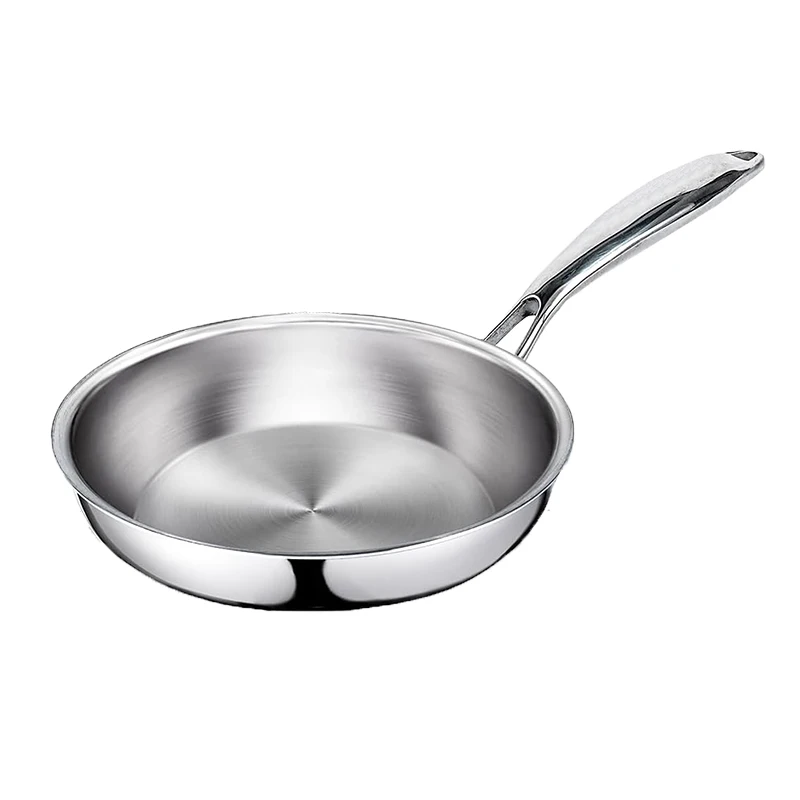 Eco-friendly Tri-Ply Clad 18/10 Stainless Steel 8 Inch Frying Pan Silver Wholesale Food Contact  3-ply Nonstick Steak Frying Pan