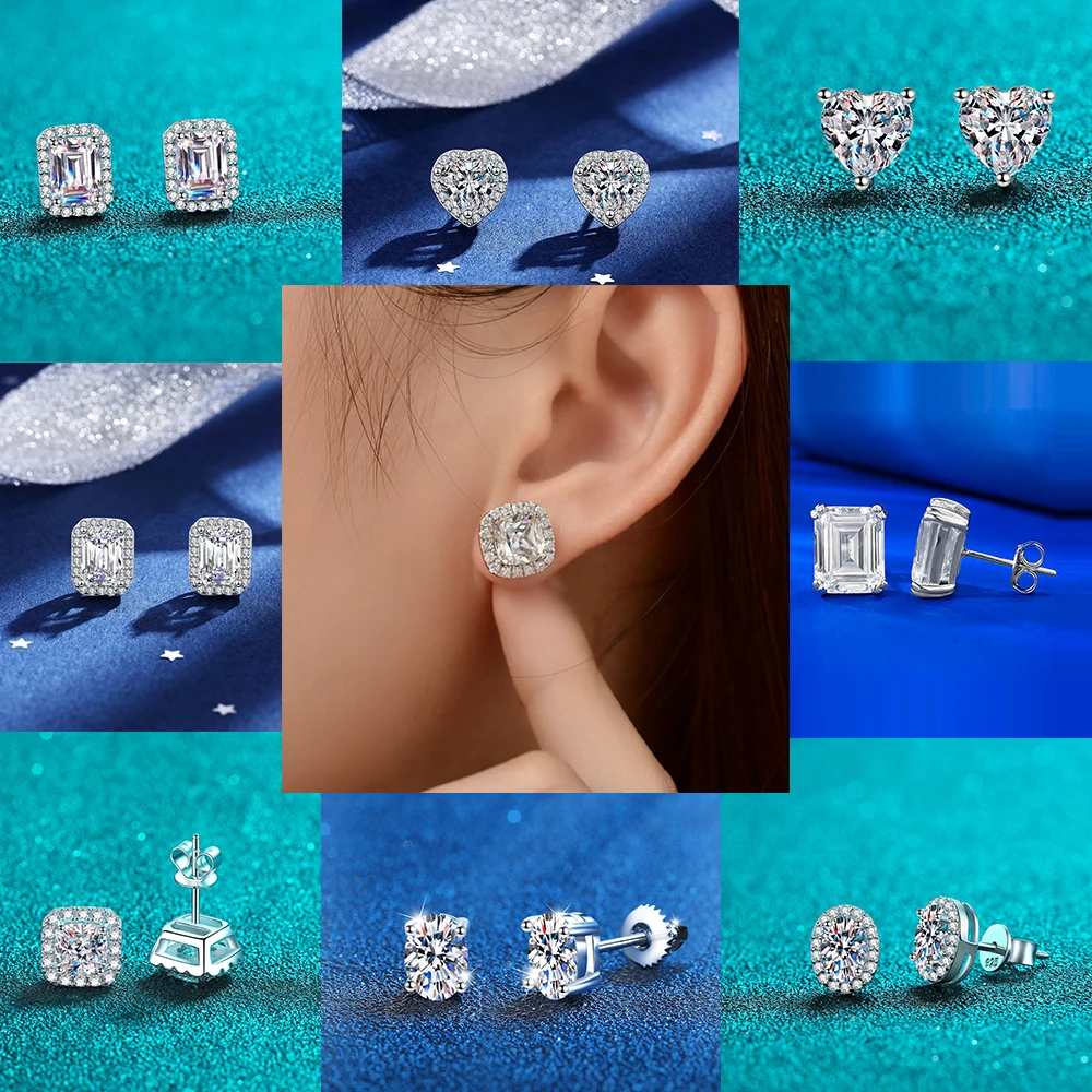 Unique Designs 925 Sterling Silver Stud Earrings White Gold Plated VVS1 Mossianite Earrings Stud with GRA Certificate