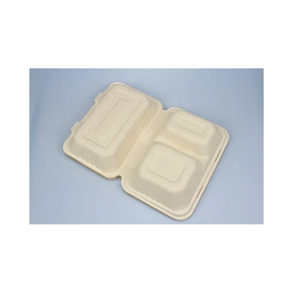 
Good Price Sugarcane Plant Fiber Two Compartment Clamshell Box with Non Slip Texture 