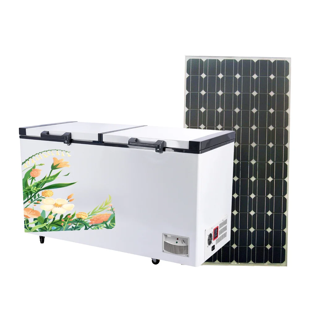 Big Capacity Freezer double thick top open door 508 litres with solar system dc 12 24V freezer off grid solar freezer