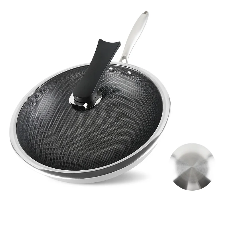 Low price 304 stainless steel Multifunctional pan electromagnetic oven gas stove non stick Wok