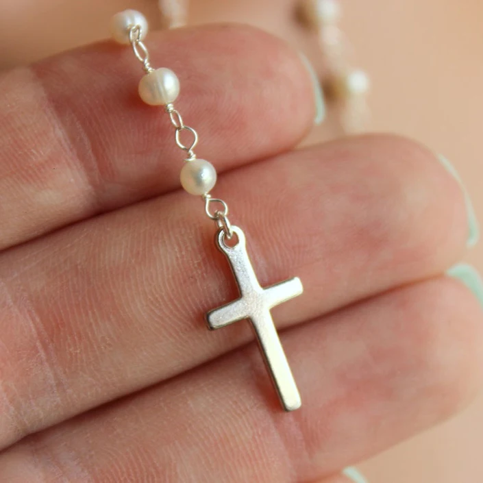 sterling silver necklace rosary cross 18k Rose Gold Silver sublimation rosary necklace