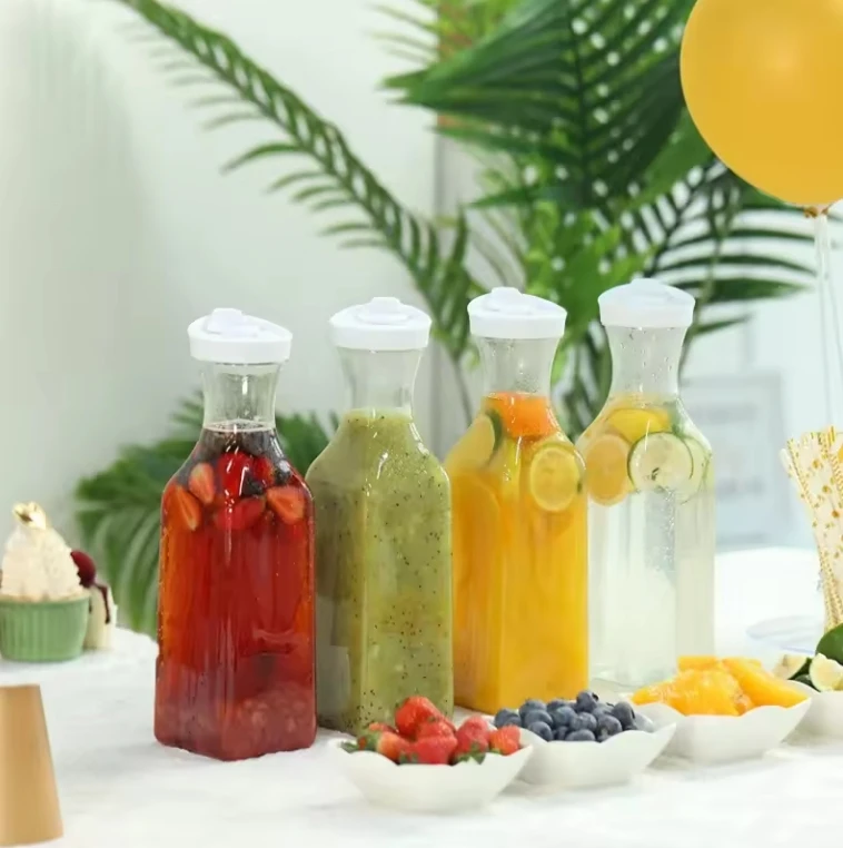 Wholesales Clear Plastic drinks Bottle Square Juice Milk Containers Water with Lid plastic juice pot juice water bottles