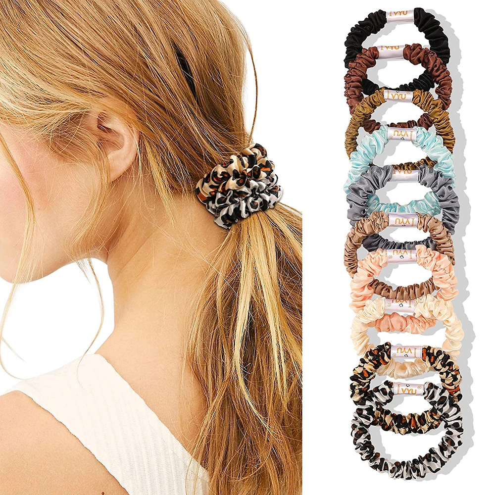 Hair Ties Silk Satin Thin Elestics Ponytail Holder Hair Bands Skinny Scrunchy For Thick Curl Hair No Crease Soft Accessories