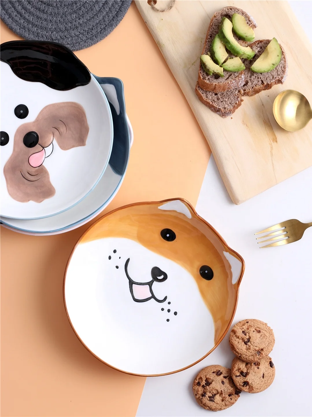 8 дюймов фарфор стильная мультяшная собака мопс тема чаши для фруктов закуски лапша приправы гарниров мороженое красивый дизайн