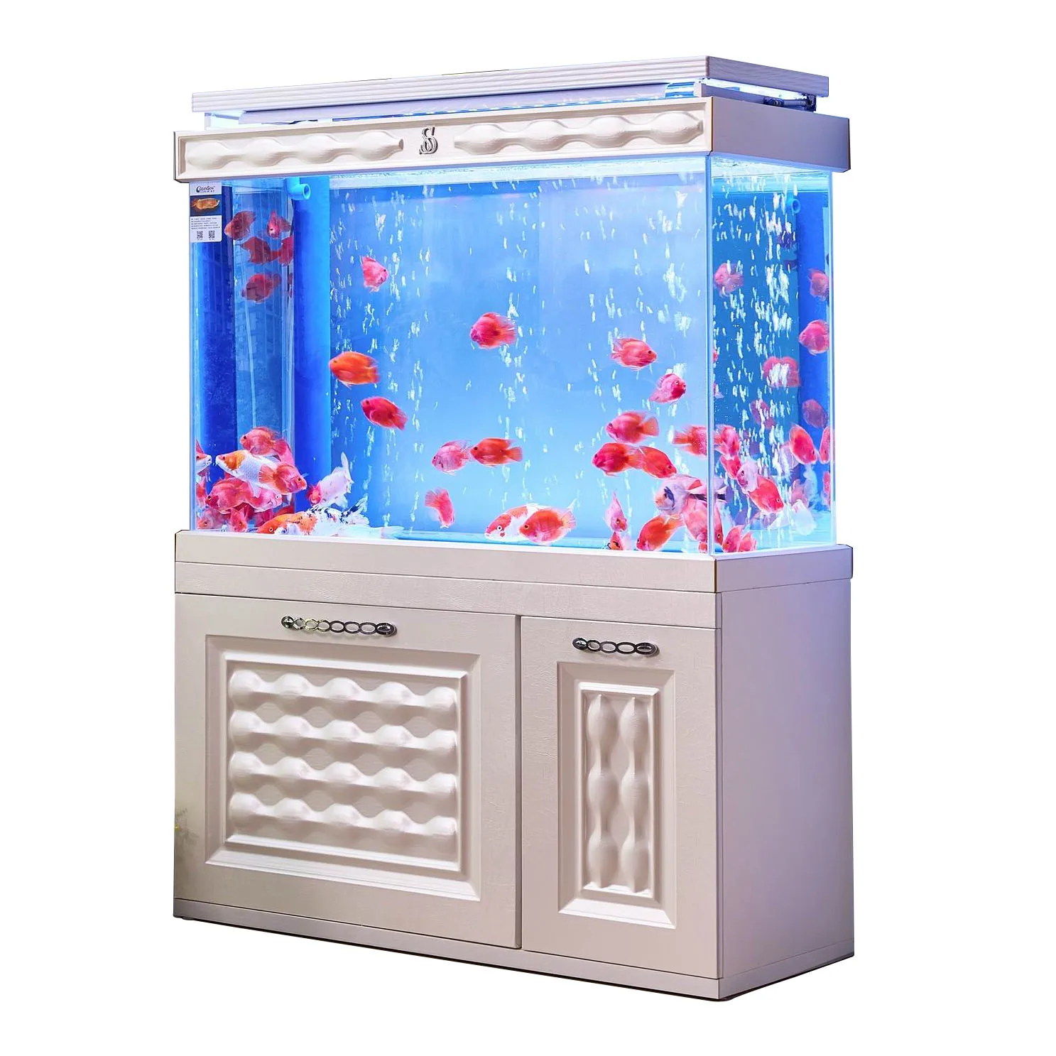 
European style white glass marine fish tank with bottom filter 