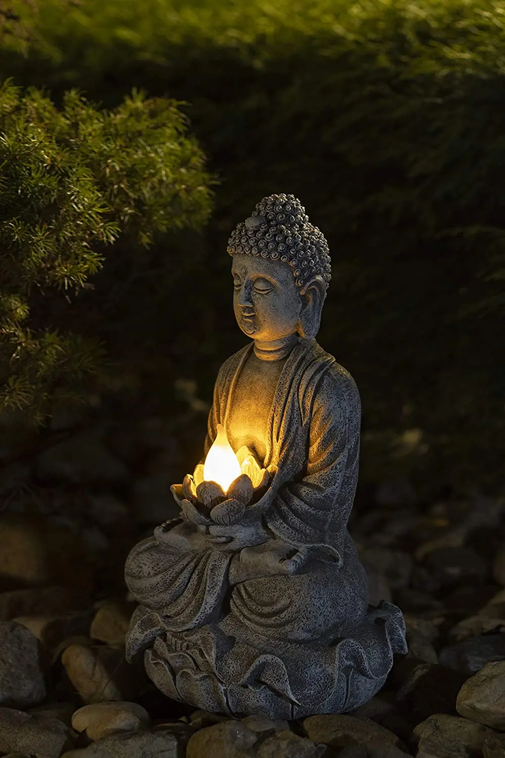 Polyresin Buddha Solar Powered LED Outdoor Decor Garden Light Statue