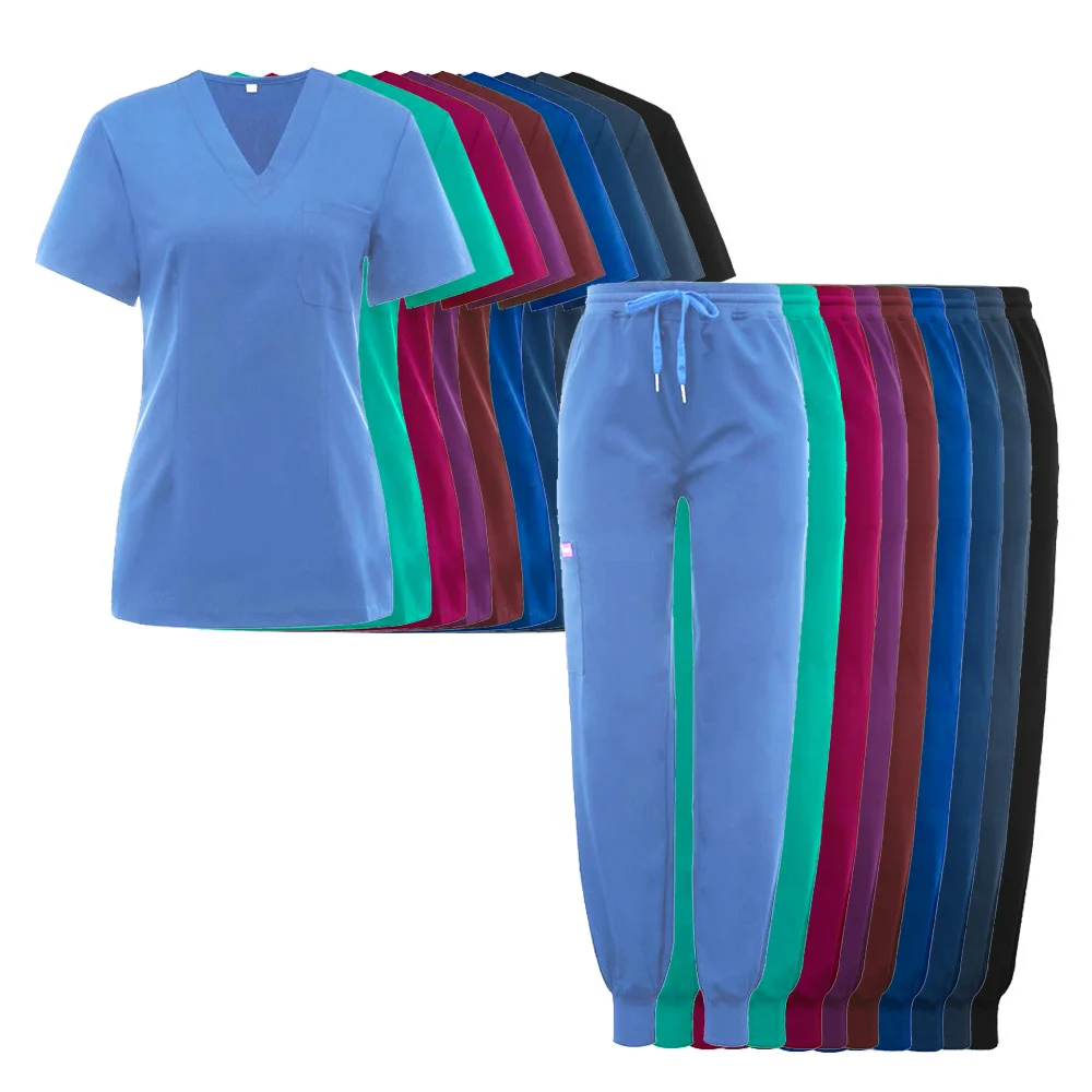 Low Price Two Pieces High Quality Hospital Uniforms Women And Man Nursing Scrubs Suit Beauty Salon Work Cloth Scrubs Jogger Set