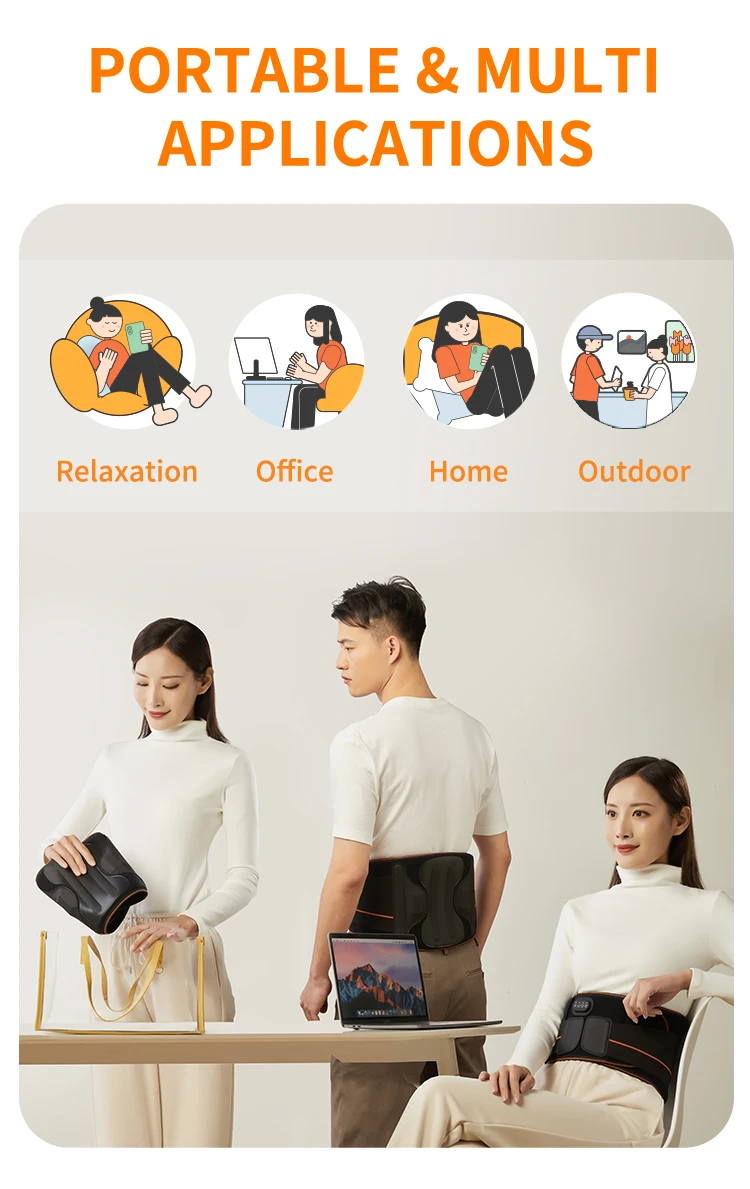Graphene Salt Moxa Heating 3 Vibration Massage Modes Waist Massager Wireless Heating Waist Belt With Timer