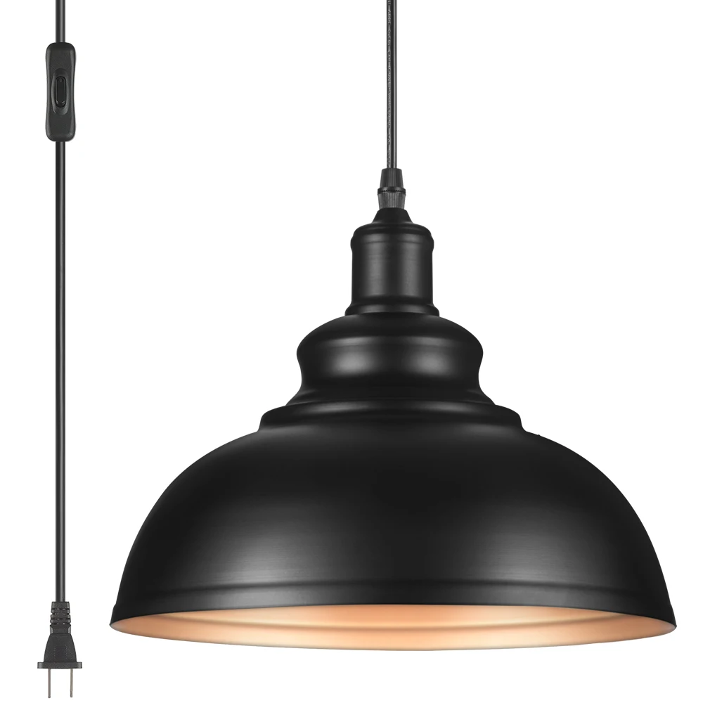 
Внутренняя Подвесная лампа, Ретро черная отделка E26 1-Light, Потолочный подвесной светильник, подвесной светильник, штепсельный шнур с переключателем ВКЛ/ВЫКЛ 