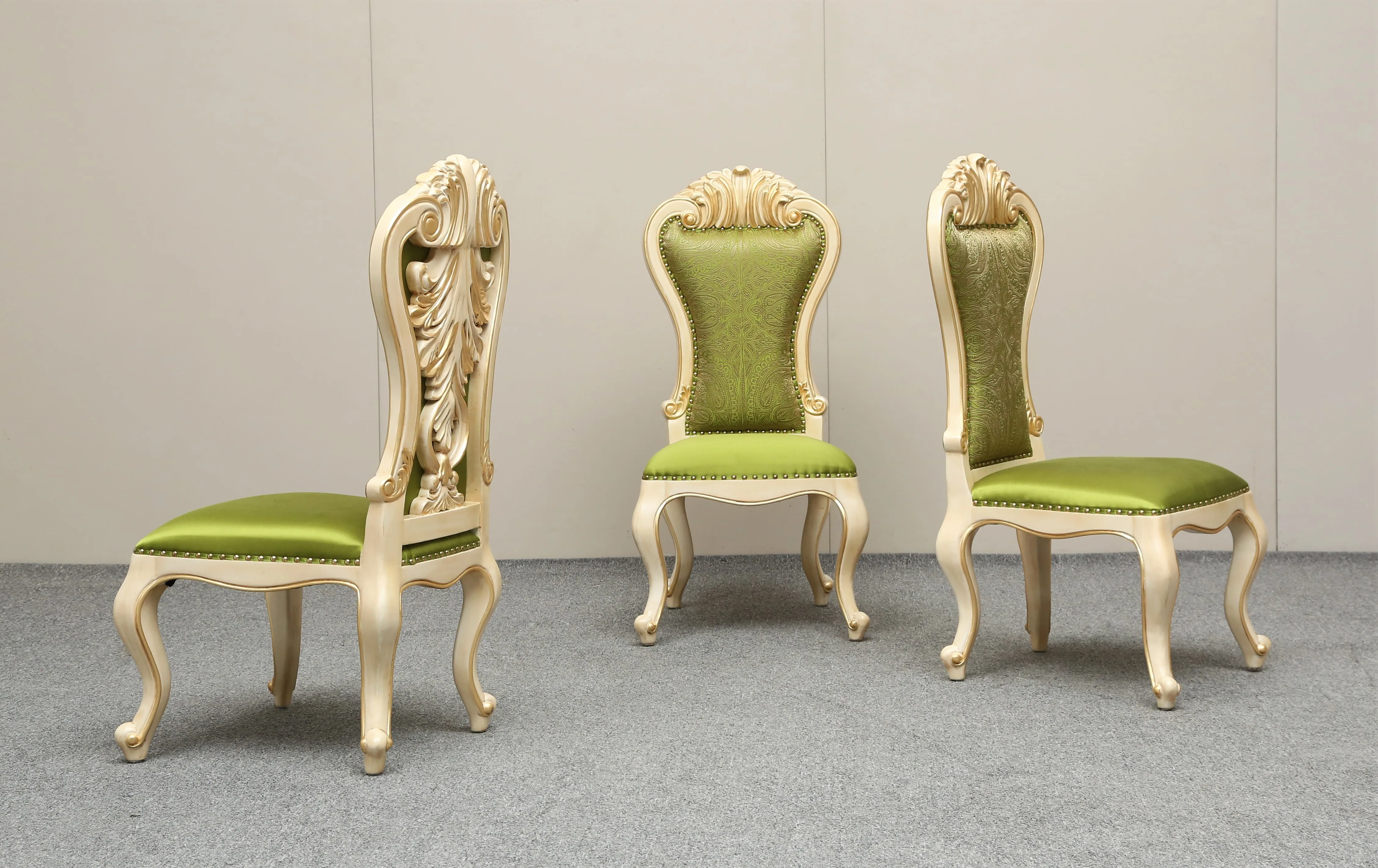 Solid wood hand carved armless chairs French style velvet beige white bedroom living room dining room chairs