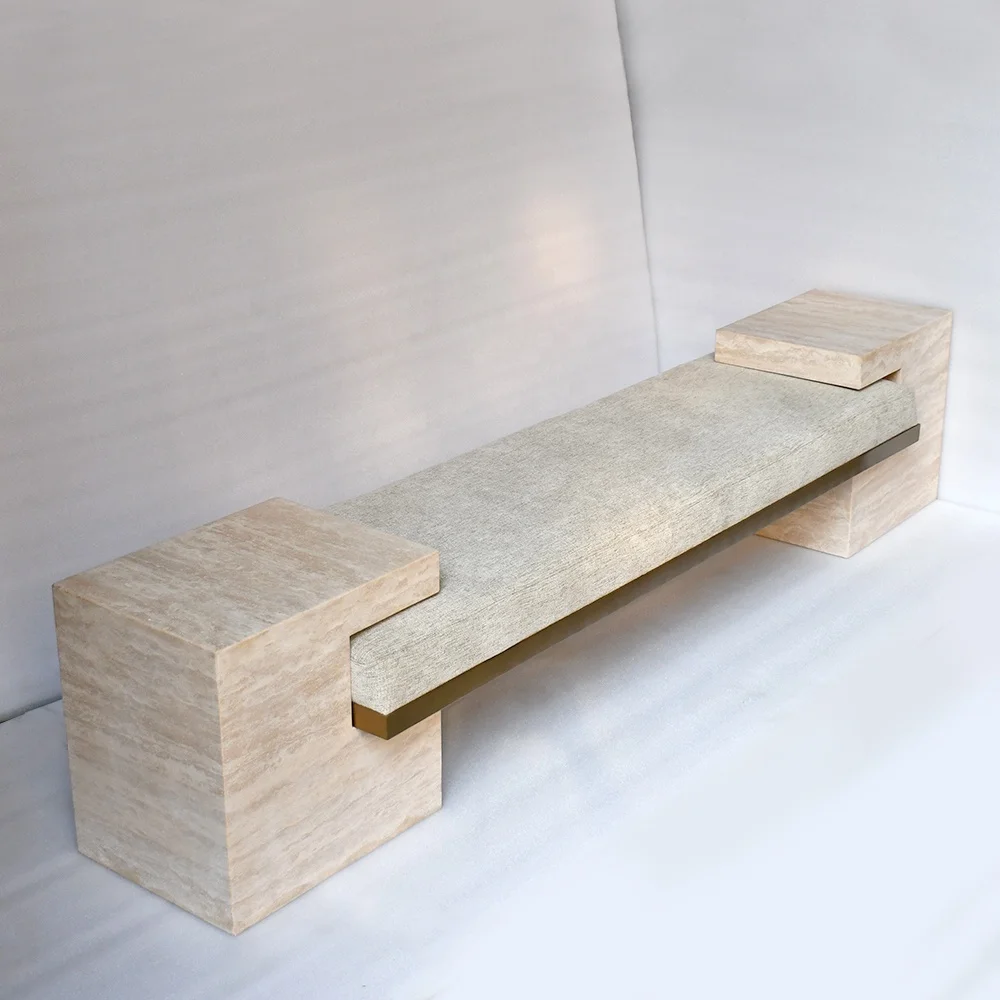 Modern minimalist nordic living room furniture villa coffee table travertine side table  bench