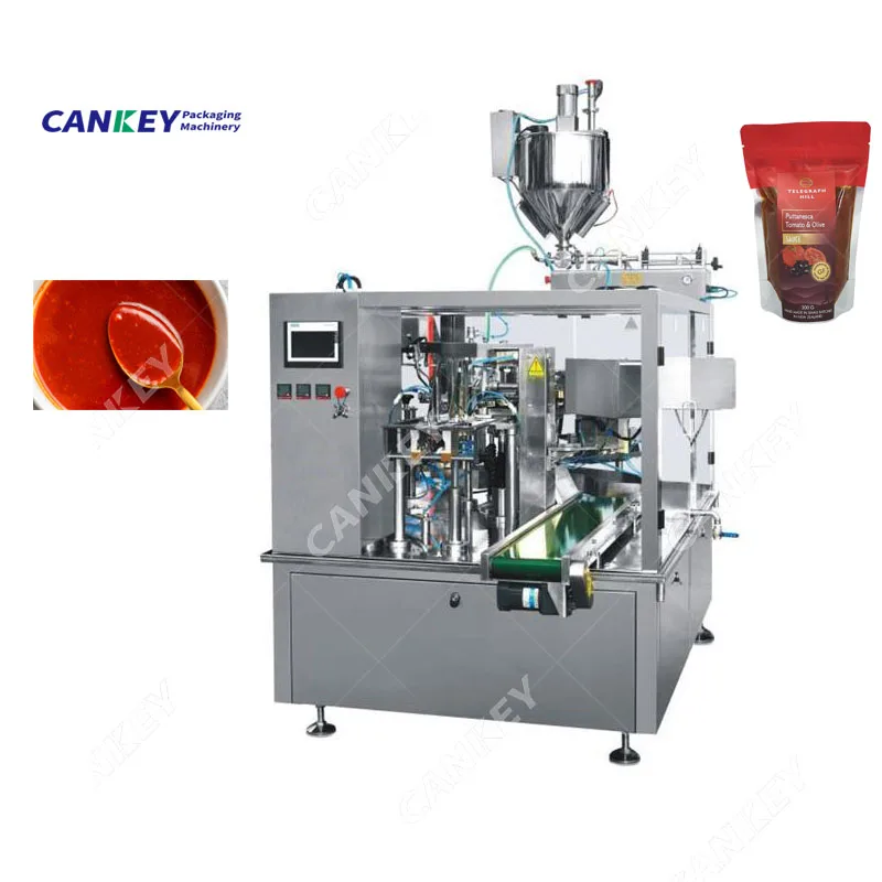 Cankey Fully Automatic Premade Bag Avocado Oil Mixer Chili Packing Sauce Packet Filling Machine