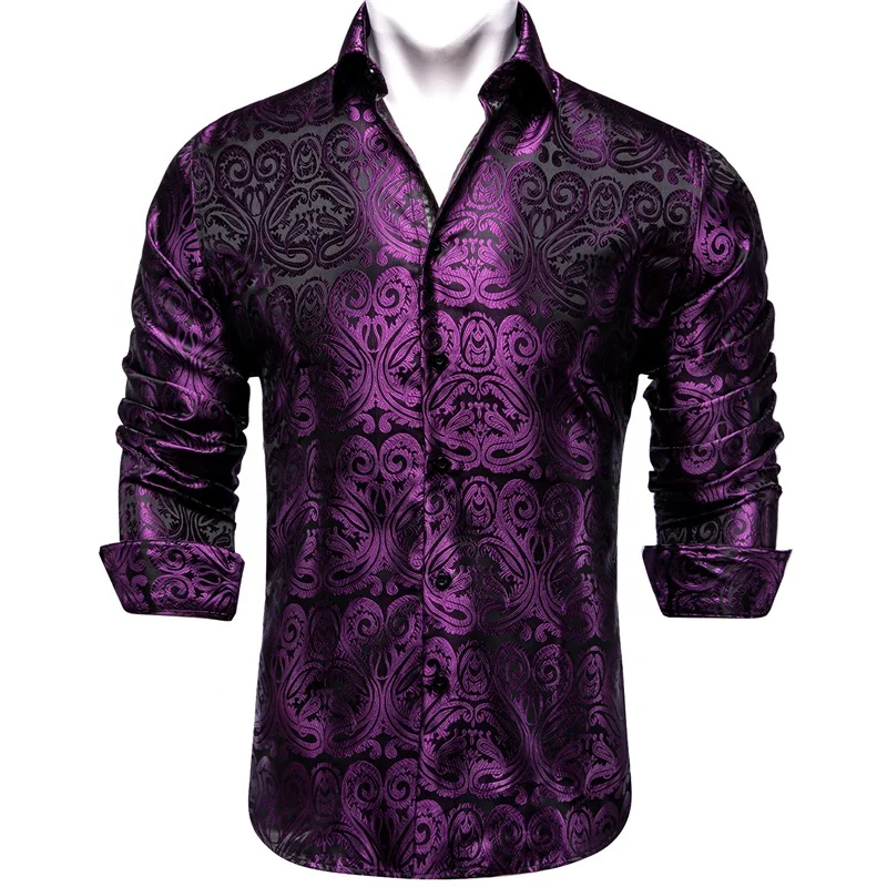 2023 Mens Casual Luxury Print  Brand Dress Shirts Paisley Jacquard Slim Shirt Party Wedding Club Red Social Shirt