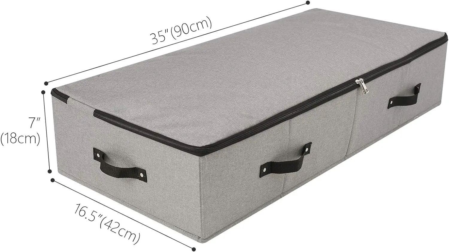 Large Sturdy Underbed Storage Box with Zip Lid Handles on Rigid Sturdy Plastic Board Inside Foldable Blanket Clothing Organizer