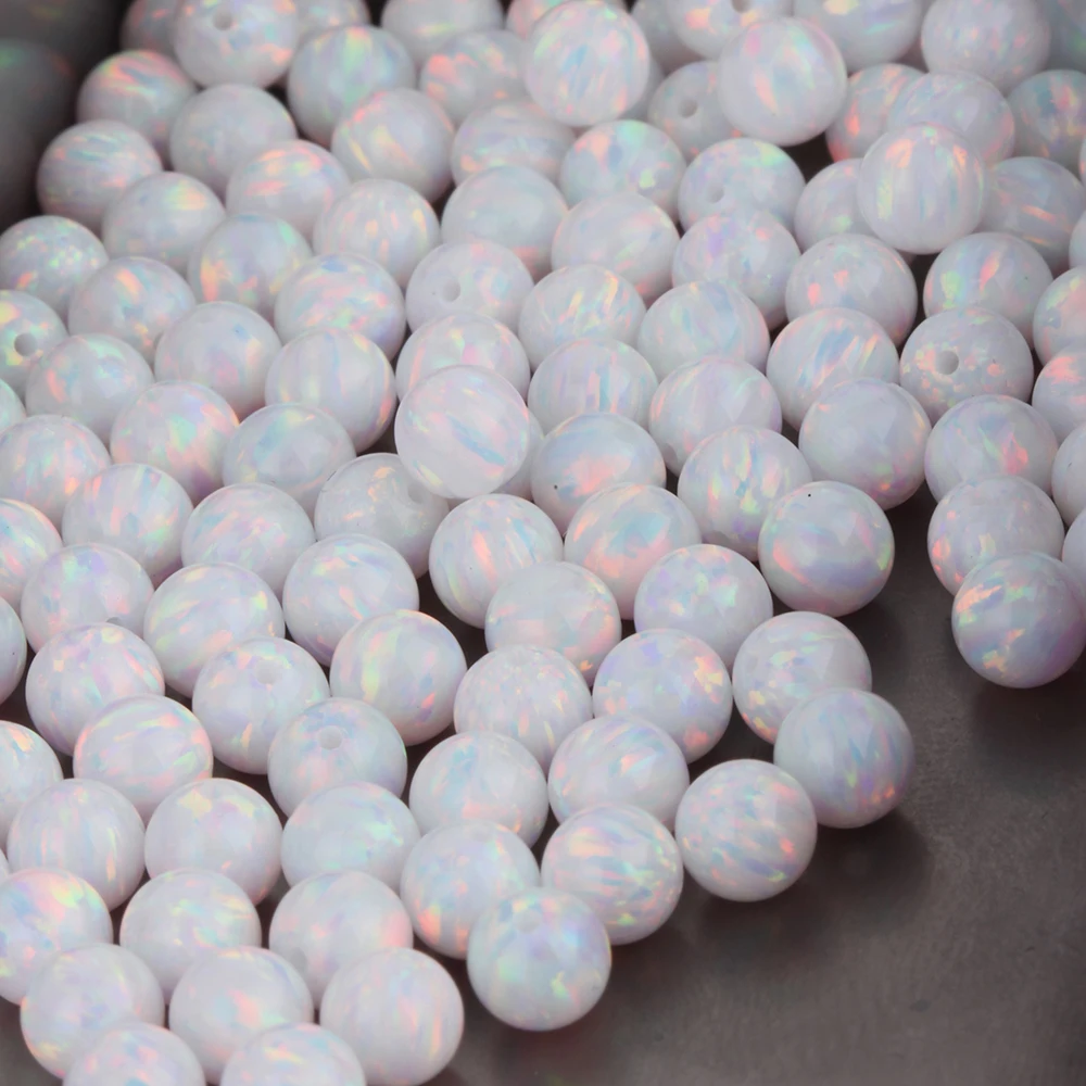 2024 Hot sell white opal beads synthetic ball shape kyocera opal OP17 popular jewelry beads full/half drill hole