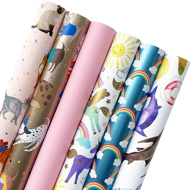 Customized Gift Wrapping Paper Roll Sheets Logo Colorful Cartoon Christmas Wrapping Paper For Packaging