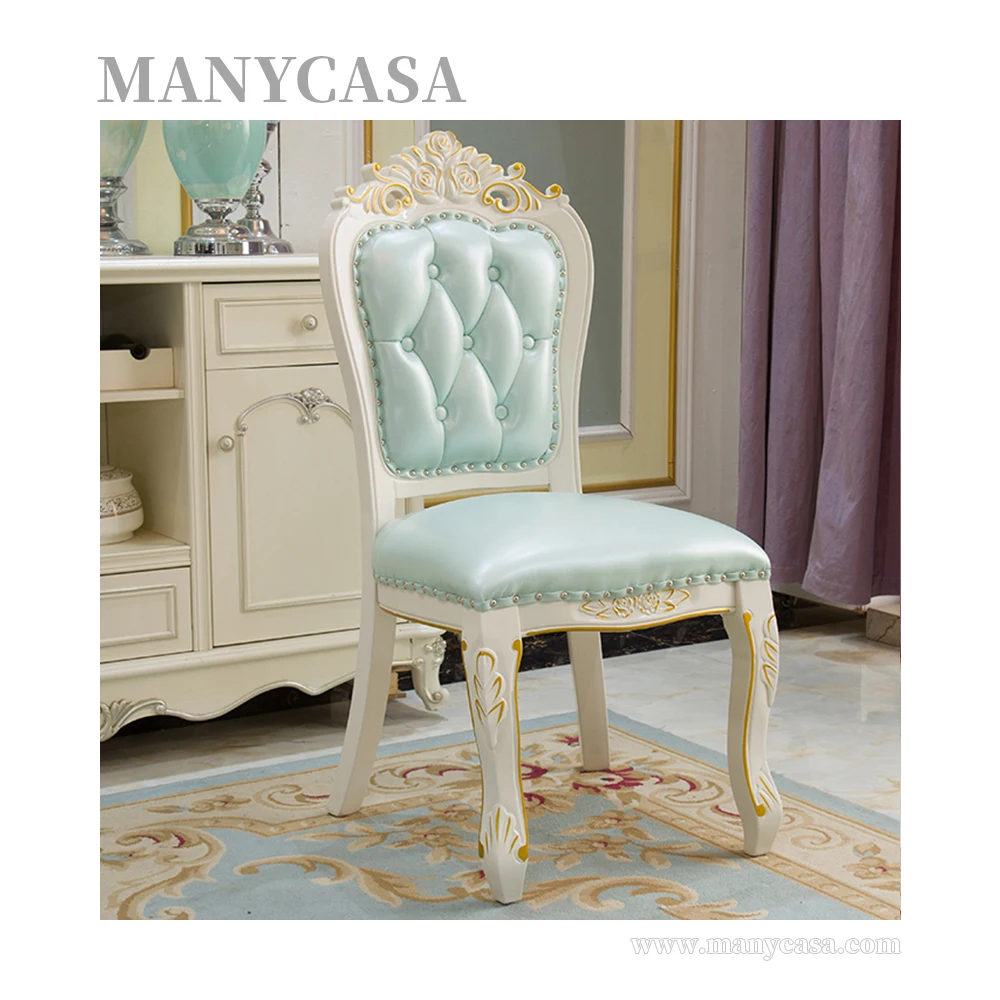 European style dining chair Korean pastoral modern simple solid wood restaurant back chair cloth art ivory white hotel  chair