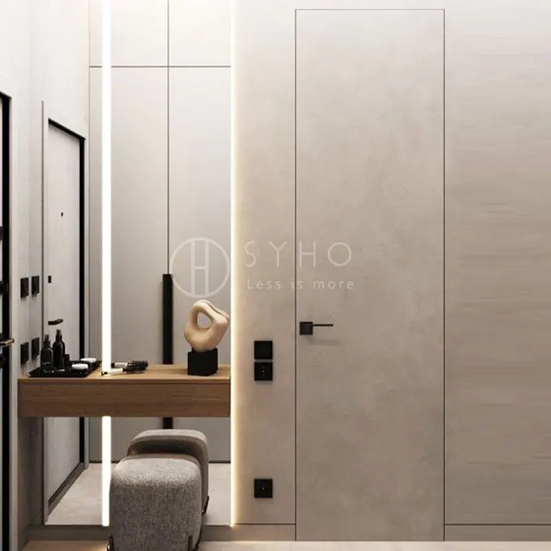 SYHO high-end invisible flush mounted secret room wooden doors internal concealed integrated frameless hinged hidden door