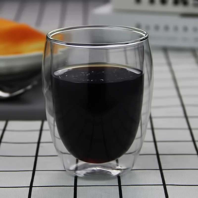 Custom Logo High Borosilicate Glass Juice Drink Coffee Double Wall Glass Cup