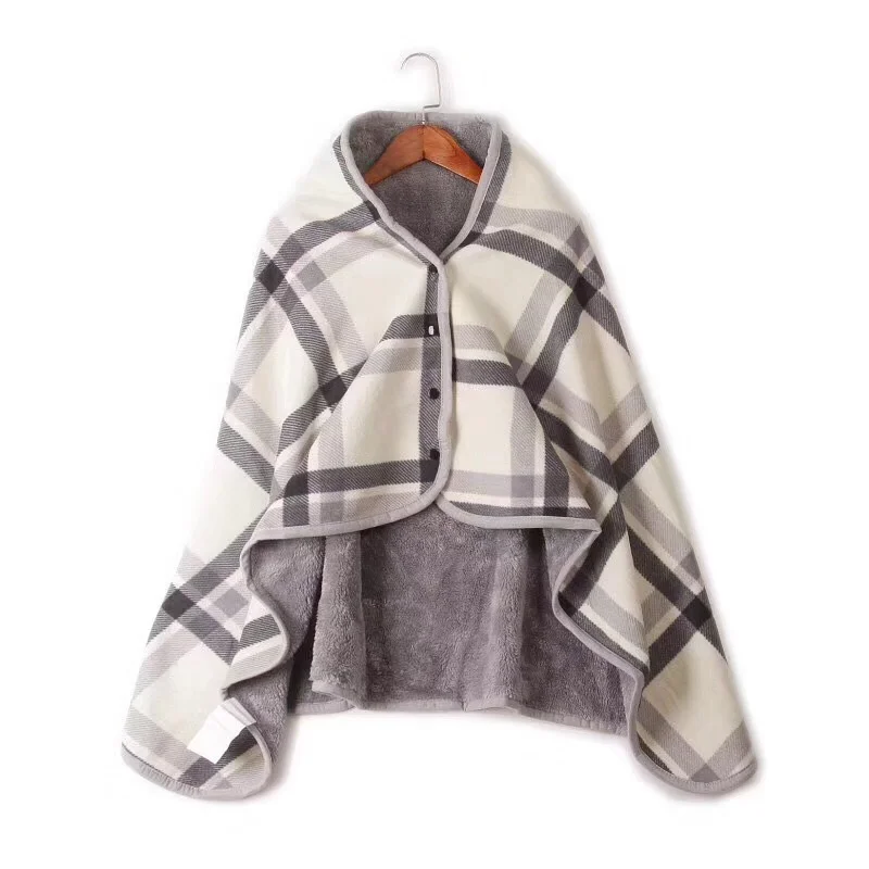 High Quality Flannel Blanket Button-down Office Shawl Blanket off-the-shelf Hair blanket Plaid Shawl Thickened Cloak