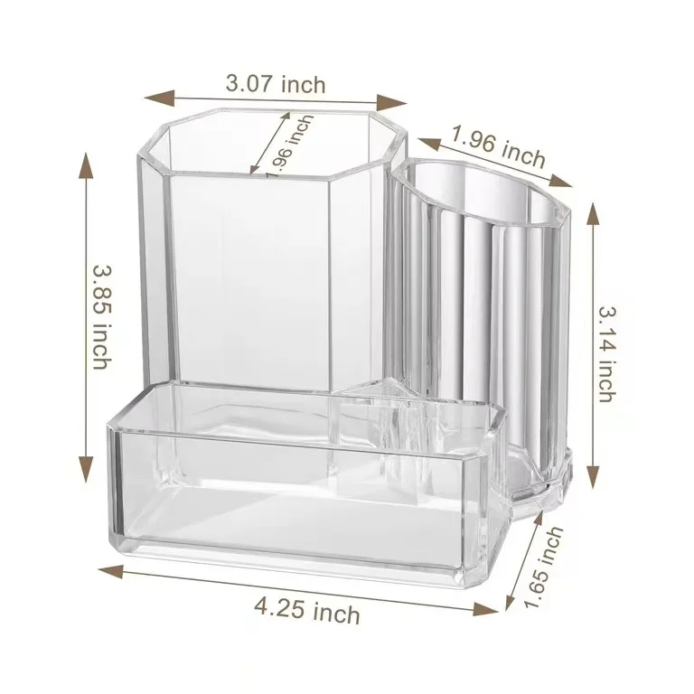 Wholesale Small 3-Section Clear Makeup Organizer New Style Brush Holder for Desktop Vanity Free Sample Eyeliner Lipstick Jewelry