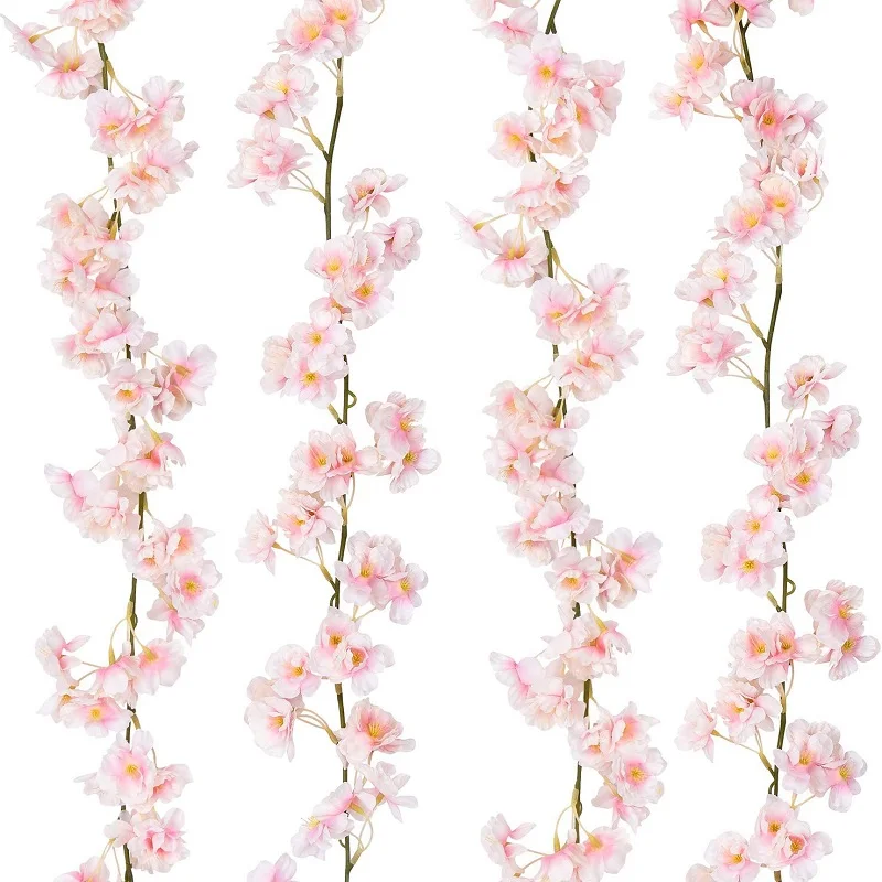 2023  Hot Sale Artificial Cherry Blossom Garland Hanging Vine Silk Garland Wedding Party Decor