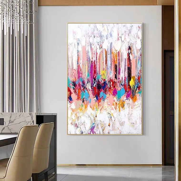 Abstract Colorful Modern Wall Canvas Art Handmade Oil Painting with Heavy Paint for Home Living Room