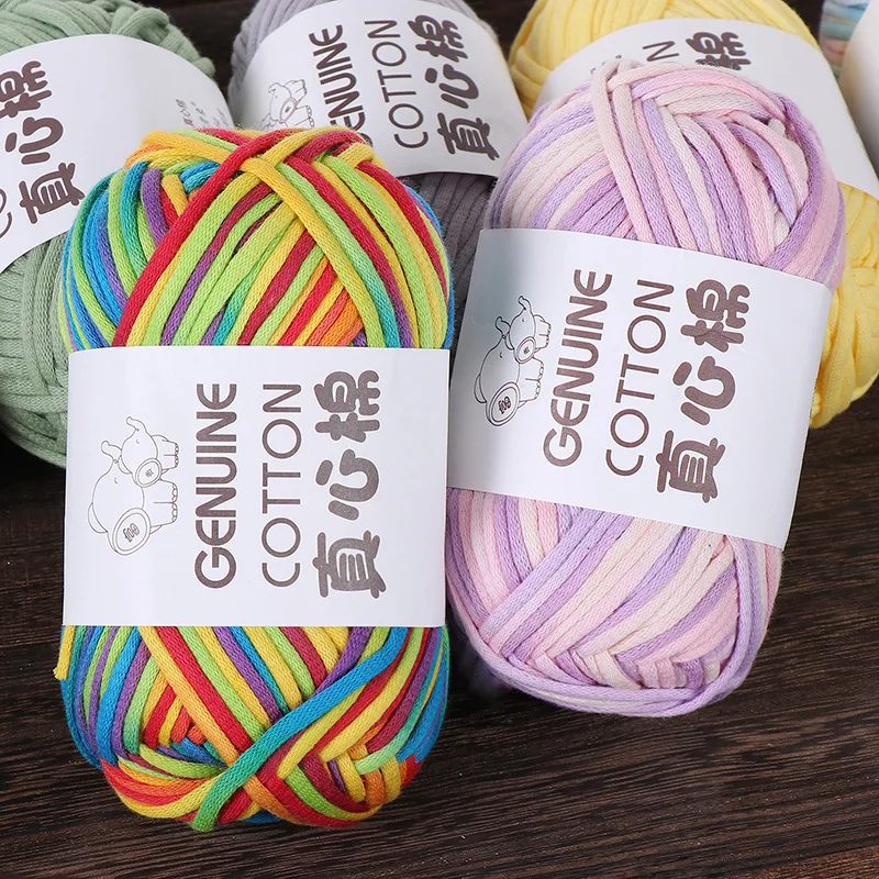 Yarn Craftsman 68% Cotton 32% Nylon Blended Yarn 10S/1 3 Mix Rainbow Colors DIY Knitting Chunky Core Spun T-shirt yarn for Bag